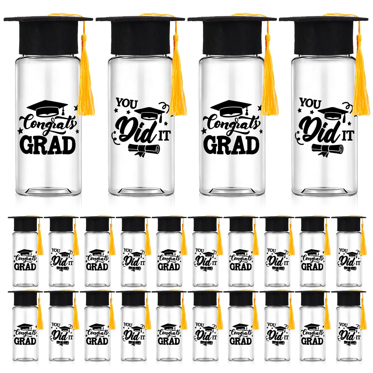 20Pcs Graduation Plastic Cups with Lids and Felt Cap Decor Clear Party Drinking Cups Congrats Grad Reusable Tumblers for Graduation Party Supplies